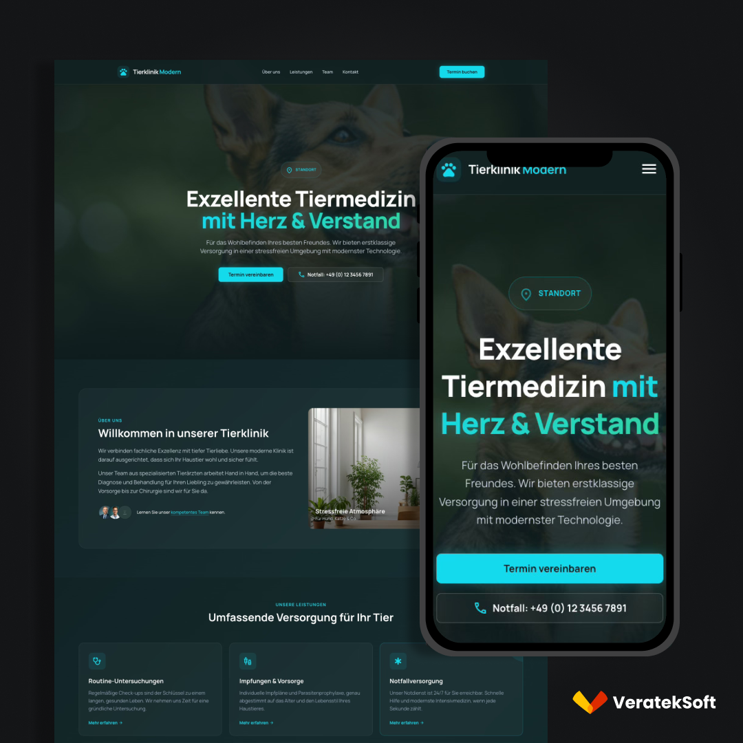 VeratekSoft Tierklinik Website mit klarer Informationsstruktur und responsivem Design